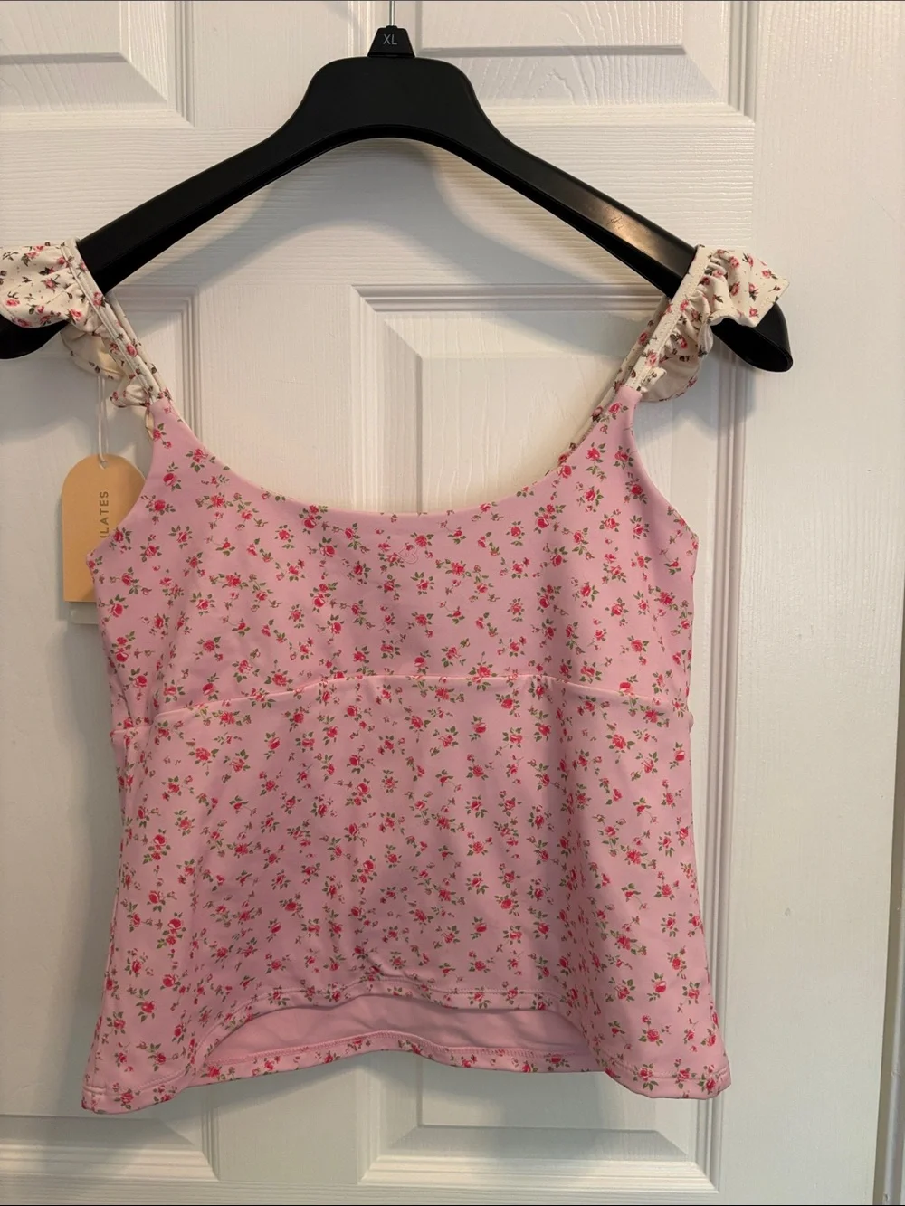 Blogiloties Pink Floral Ruffle Tie-Front workout Top wt1 - Picture 4 of 4
